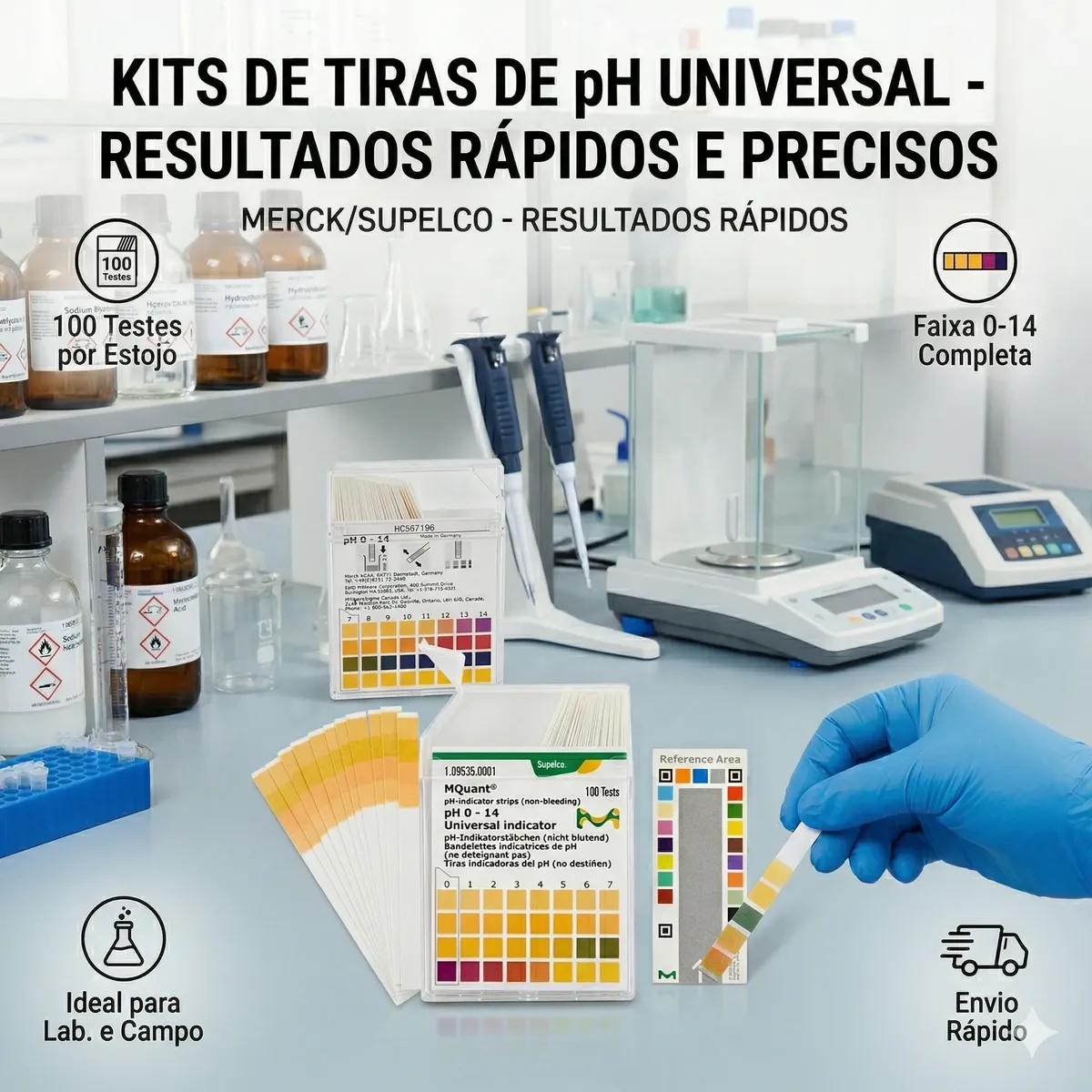 Fita Papel Indicador pH 0-14 Merck MQuant 1.09535.0001 C/100 Tiras