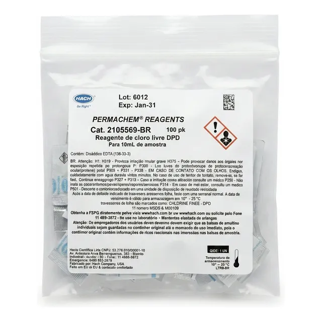 Reagente de Cloro Livre DPD 10mL C/100 Hach 2105569-BR